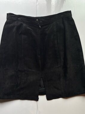 Vintage Laurence Roy 100% suede midi skirt black leather indie sleaze office